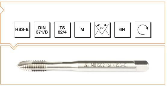 HSS - E DIN 371/B Metrik Normal Vidalı Eğik Ağız Bilemeli Makina Kılavuzu