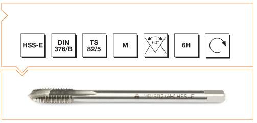 HSS - E DIN 376/B Metrik Normal Vidalı Eğik Ağız Bilemeli Makina Kılavuzu